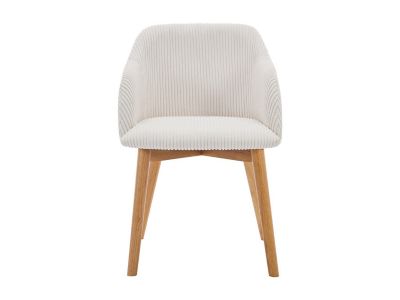 Lot de 2 chaises avec accoudoirs en velours côtelé et bois d'hévéa - Crème - JELISA