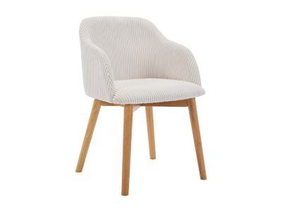 Lot de 2 chaises avec accoudoirs en velours côtelé et bois d'hévéa - Crème - JELISA