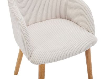 Lot de 2 chaises avec accoudoirs en velours côtelé et bois d'hévéa - Crème - JELISA