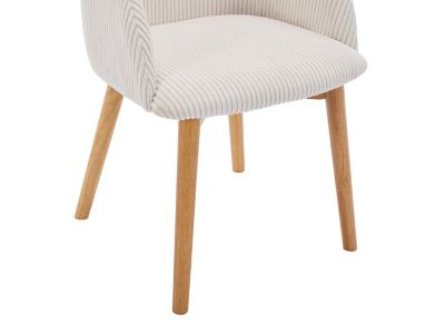 Lot de 2 chaises avec accoudoirs en velours côtelé et bois d'hévéa - Crème - JELISA