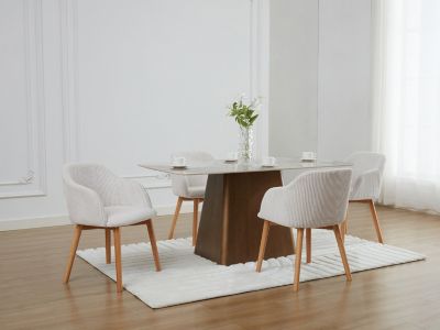 Lot de 2 chaises avec accoudoirs en velours côtelé et bois d'hévéa - Crème - JELISA