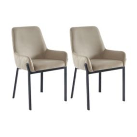 Lot de 2 chaises avec accoudoirs en velours et métal - Beige - CAROLONA de Pascal MORABITO