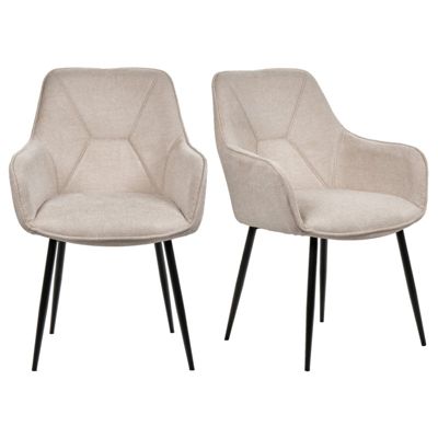 Lot de 2 chaises avec accoudoirs tissu beige et pieds métal - THEO