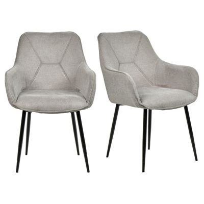 Lot de 2 chaises avec accoudoirs tissu gris clair pieds métal - THEO