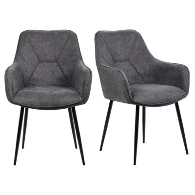 Lot de 2 chaises avec accoudoirs tissu gris et pieds métal - THEO