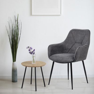 Lot de 2 chaises avec accoudoirs tissu gris et pieds métal - THEO