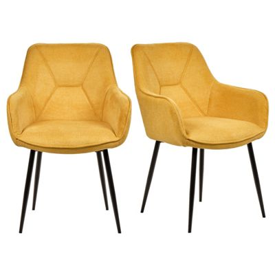 Lot de 2 chaises avec accoudoirs tissu jaune et pieds métal - THEO