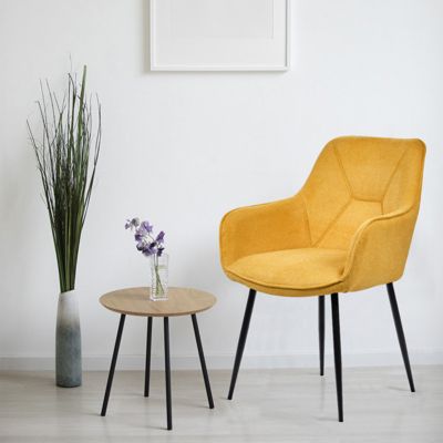 Lot de 2 chaises avec accoudoirs tissu jaune et pieds métal - THEO