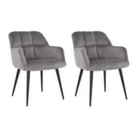 Lot de 2 chaises  avec accoudoirs - Velours et métal - Gris - PEGA de Pascal MORABITO