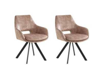 Lot de 2 chaises avec accoudoirs - Velours et métal noir - Beige - KELINE de Maison Céphy