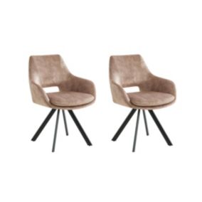 Lot de 2 chaises avec accoudoirs - Velours et métal noir - Beige - KELINE de Maison Céphy