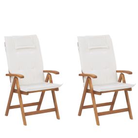 Lot de 2 chaises avec coussin Bois Blanc cassé JAVA