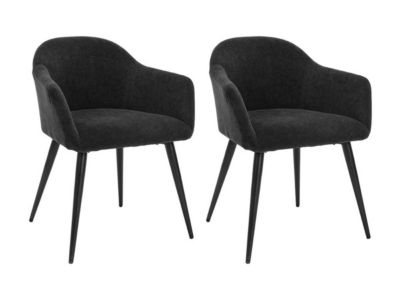 Lot de 2 chaises BIBO - avec accoudoirs - Effet velours & métal - Noir