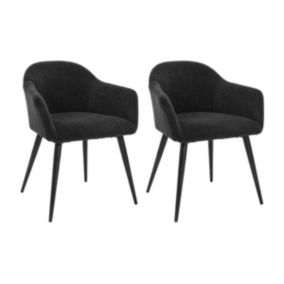 Lot de 2 chaises BIBO - avec accoudoirs - Effet velours & métal - Noir