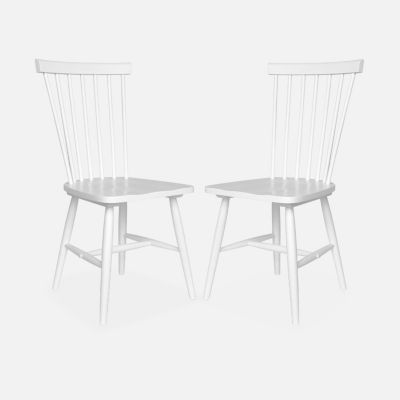 Lot de 2 chaises blanches à barreaux en bois d'hévéa. ROMIE. L 50.8 x P 44.2 x H 90cm.