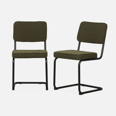 Lot de 2 chaises cantilever bouclette texturée verte. Maja. L46 x P54.5x H84.5cm