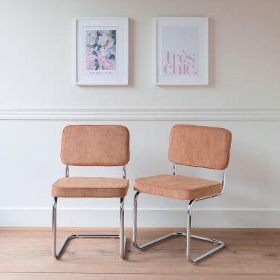 Lot de 2 chaises cantilever en velours côtelé terracotta MARIA - HAPPY GARDEN