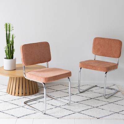 Lot de 2 chaises cantilever en velours côtelé terracotta MARIA - HAPPY GARDEN