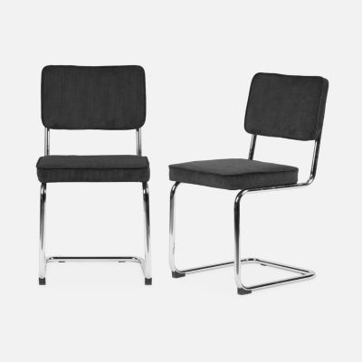 Lot de 2 chaises cantilever velours côtelé gris foncé  L46 x P54.5x H84.5cm