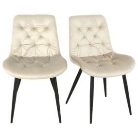 Lot de 2 chaises capitonnées velours écru et pieds métal noir - STAN