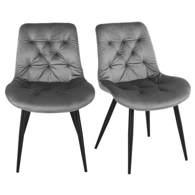 Lot de 2 chaises capitonnées velours gris et pieds métal noir - STAN