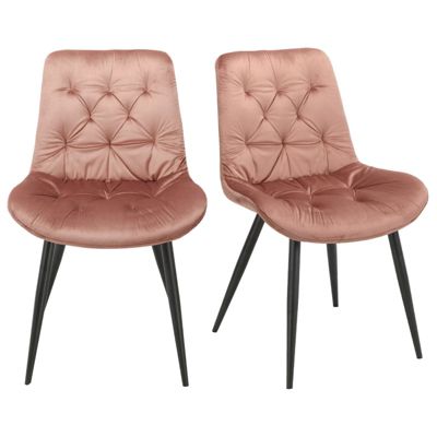 Lot de 2 chaises capitonnées velours rose et pieds métal noir - STAN