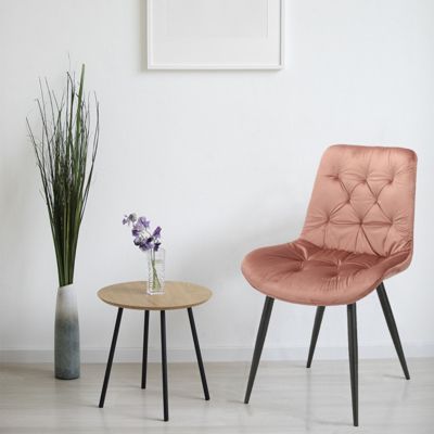 Lot de 2 chaises capitonnées velours rose et pieds métal noir - STAN