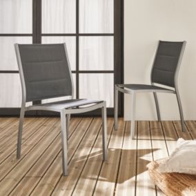 Lot de 2 chaises - Chicago / Odenton - Aluminium et textilène gris