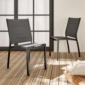 Lot de 2 chaises - Chicago / Odenton Anthracite - En aluminium anthracite et textilène gris taupe. empilables