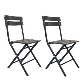 Lot de 2 Chaises d'Extérieur Pliantes en Acier Plastique Gris Foncé Rebecca Mobili