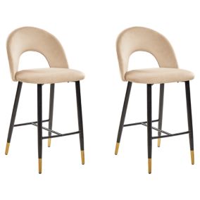 Lot de 2 chaises de bar FALTON Velours Beige