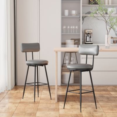 Lot de 2 chaises de bar gris foncé, similicuir, dossier ergonomique, cadre métal, confortables et faciles à nettoyer