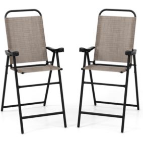 Lot de 2 Chaises de Bar Pliantes Chaise Jardin avec Accoudoirs Ergonomiques et Repose 56X76X112CM Charge 150KG