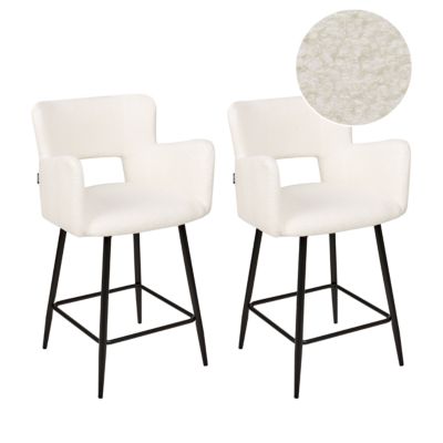 Lot de 2 chaises de bar SANILAC Bouclé Blanc cassé