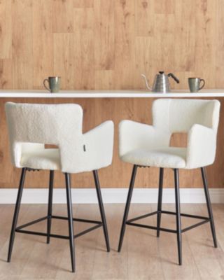 Lot de 2 chaises de bar SANILAC Bouclé Blanc cassé