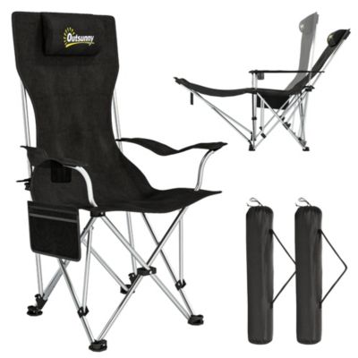 Lot de 2 chaises de camping pliantes - repose-pied amovible, rangements - sac transport - noir