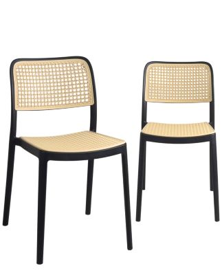 Lot de 2 chaises de cuisine empilables yao, imitation rotin noir et beige