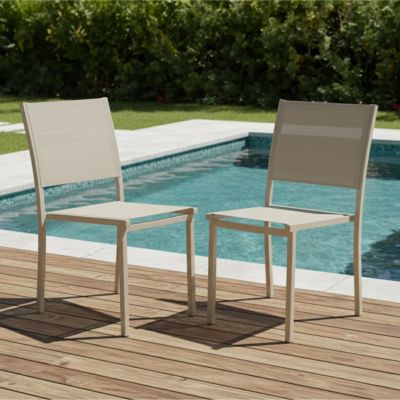 Lot de 2 chaises de jardin aluminium et textilène crème  Oviala