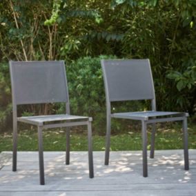 Lot de 2 chaises de jardin aluminium et textilène gris  Oviala