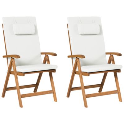 Lot de 2 chaises de jardin avec coussins JAVA PREMIUM Acacia Blanc cassé