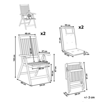 Lot de 2 chaises de jardin avec coussins JAVA PREMIUM Acacia Blanc cassé