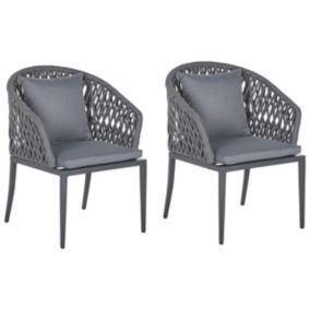 Lot de 2 chaises de jardin avec coussins LIPARI Métal Gris