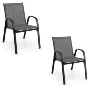 Lot de 2 Chaises de Jardin avec Dossier Fauteuils Terrace en Textilène Empilables pour Jardin ou Terrasse Gris 2