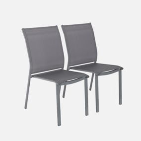 Lot de 2 chaises de jardin CLEVELAND empilables aluminium et textilene anthracite. 64.5 x 45.5 x 89.5 cm