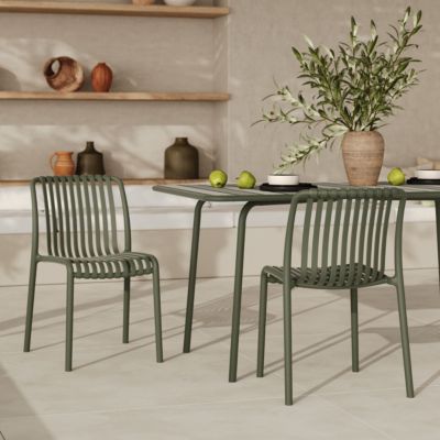 Lot de 2 chaises de jardin empilables en plastique vert kaki - Duli