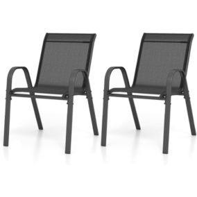 Lot de 2 Chaises de Jardin Empilables Fauteuil de Terrasse Confortable avec Accoudoirs Dossier Noir