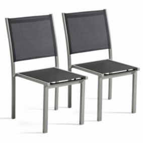 Lot de 2 chaises de jardin en aluminium et textilène gris  Oviala