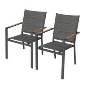 Lot de 2 chaises de jardin en aluminium et textilène gris  Oviala