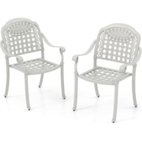 Lot de 2 Chaises de Jardin en Aluminium Moulé Charge 165KG Empilables avec Accoudoirs Patins Réglables Blanc