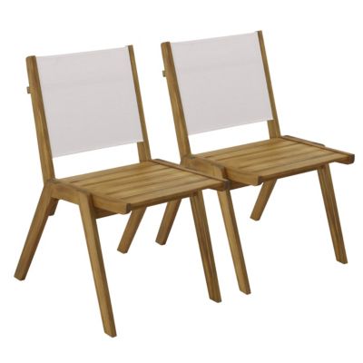 Lot de 2 chaises de jardin en eucalyptus et textilène écru  Oviala